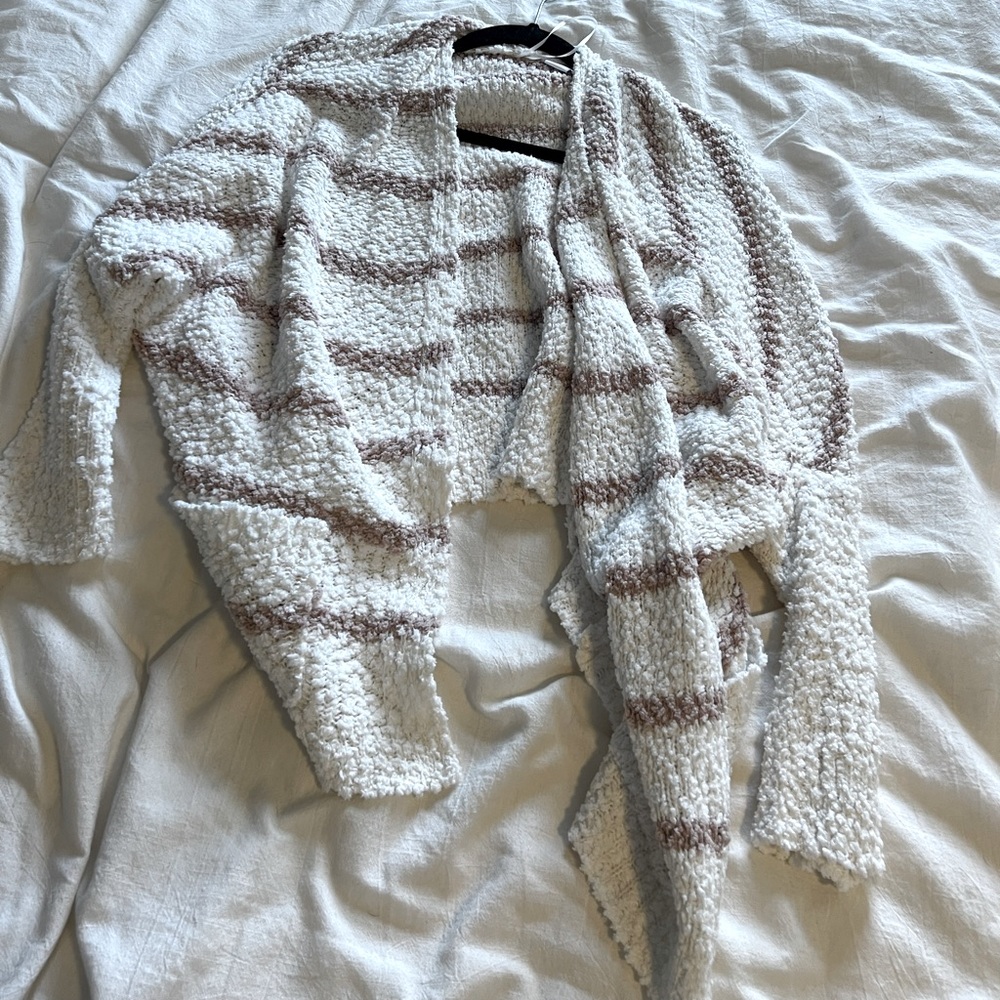 White and pink striped fuzzy sweater